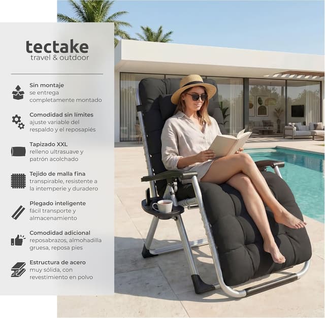 Detalle 2 de tectake Silla Tumbona Plegable para Playa 1 unidad