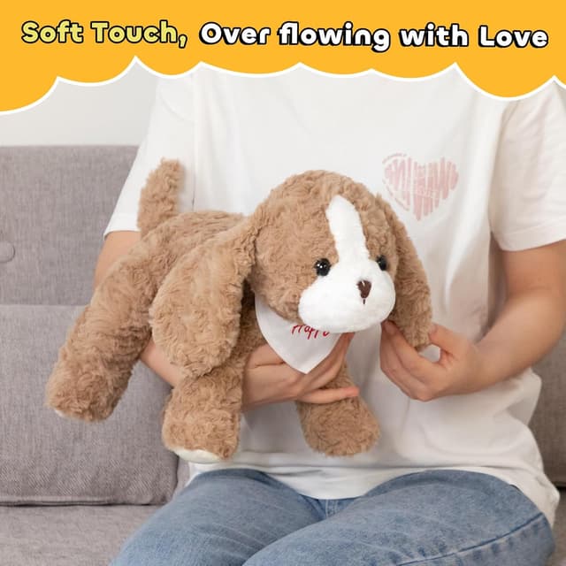 Detalle de BEJOY Plüschhund „Happy“ mit Schal – 35 cm Kuscheltier als Geschenk