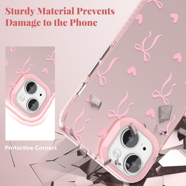 Thumbnail 6 de ZTOFERA Rosa Hülle für iPhone 13/14 (6,1") mit Schleifen-Motiv – harte PC-Rückseite & TPU-Rahmen