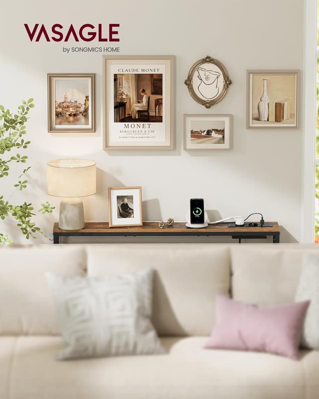 Detalle 2 de VASAGLE Tavolo consolle con stazione di ricarica LNT079K02, 15 x 100 x 80 cm