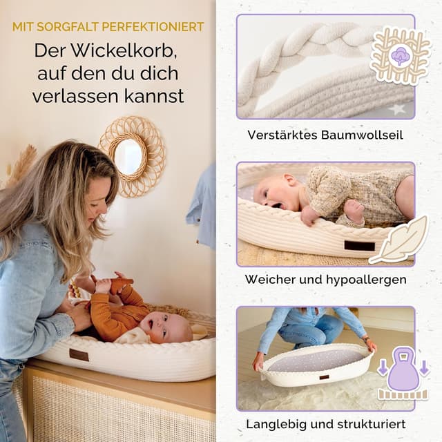 Detalle de Yunioo Wickelkorb Baby mit Reise-Wickelauflage – weiche, wasserabweisende Hülle