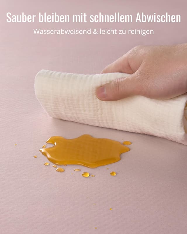 Detalle de Blissful Diary Baby-Spritzschutzmatte für unter den Hochstuhl (128 x 128 cm), abwischbar, wasserdicht & rutschfest – zartrosa