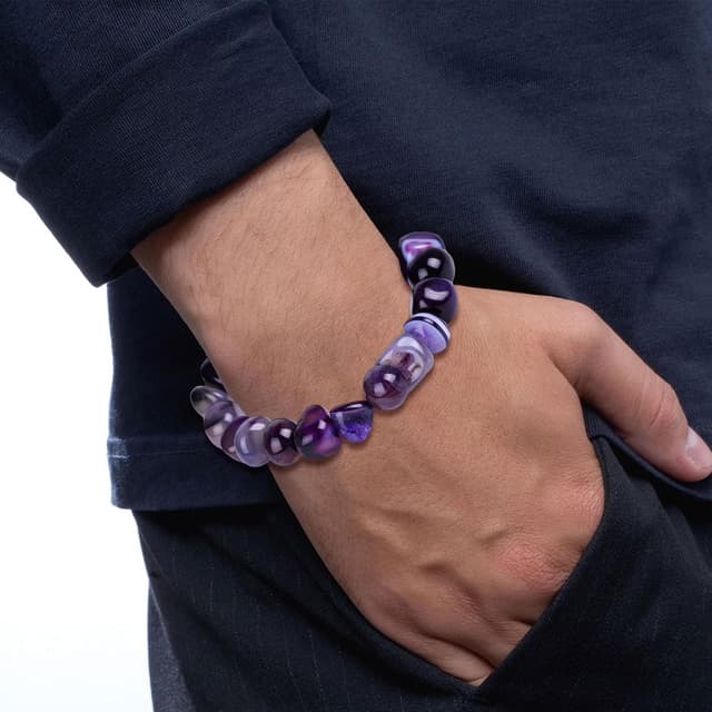 Detalle de Lila Achat Naturstein Armband (8–12 mm, elastisch) – handgefertigtes Kristallarmband mit Geschenkbox