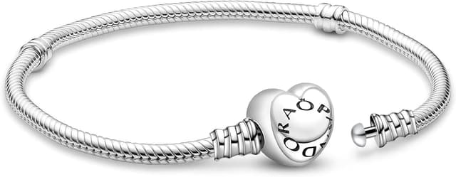 Detalle de APUUESN Sterling-Silber Charms-Armband mit Logogravur (Moments-Serie, Herzverschluss) 17–21 cm