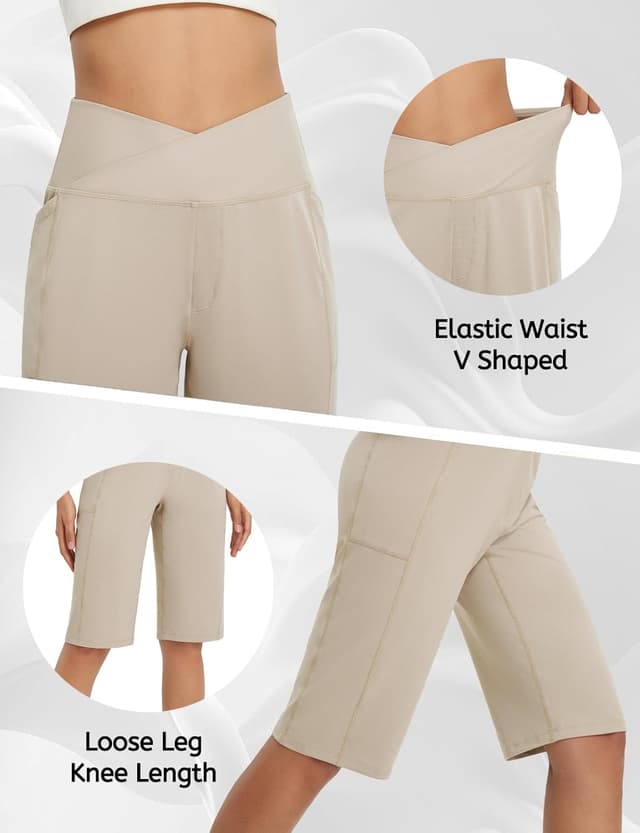 Detalle de baleaf Women’s Bermuda Long Shorts (14" Knee Length) with Pockets, High-Waisted Athletic Capris