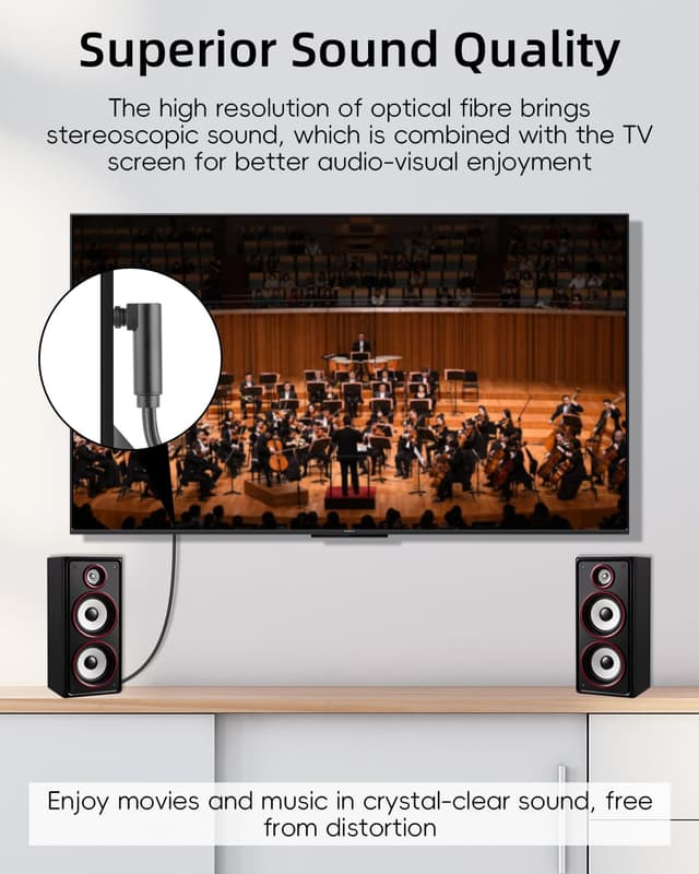 Detalle 2 de GELRHONR 90-Grad optisches Audiokabel (Toslink) für Soundbar, TV & Heimkino – rechtwinklig, 3 m