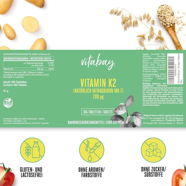 Thumbnail 6 de Vitabay Vitamin K2 200 µg 365 Tabletten 💊