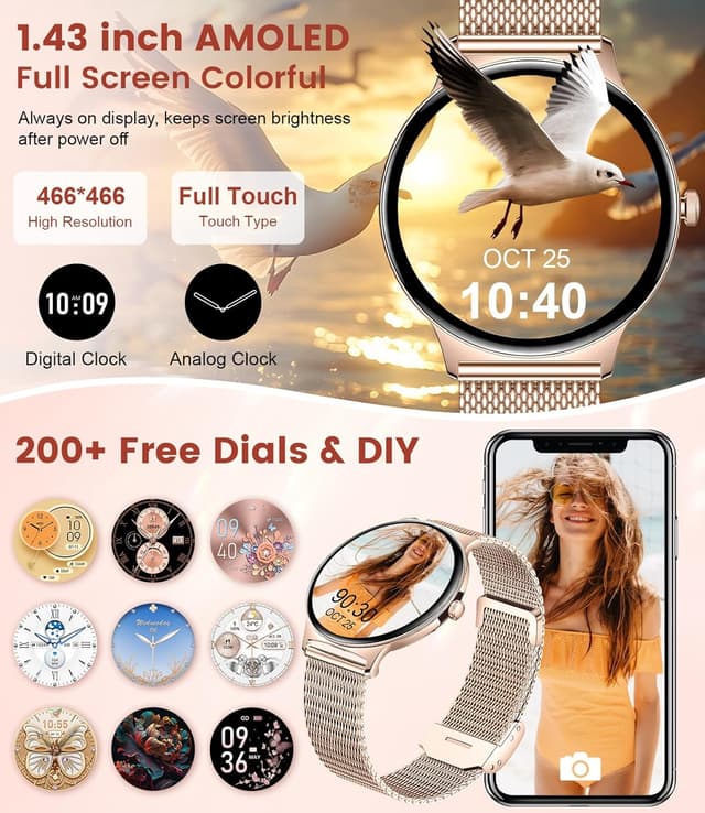 Thumbnail 4 de Women's Smart Watch for Android iOS with Bluetooth Phone Calls 1.43" AMOLED