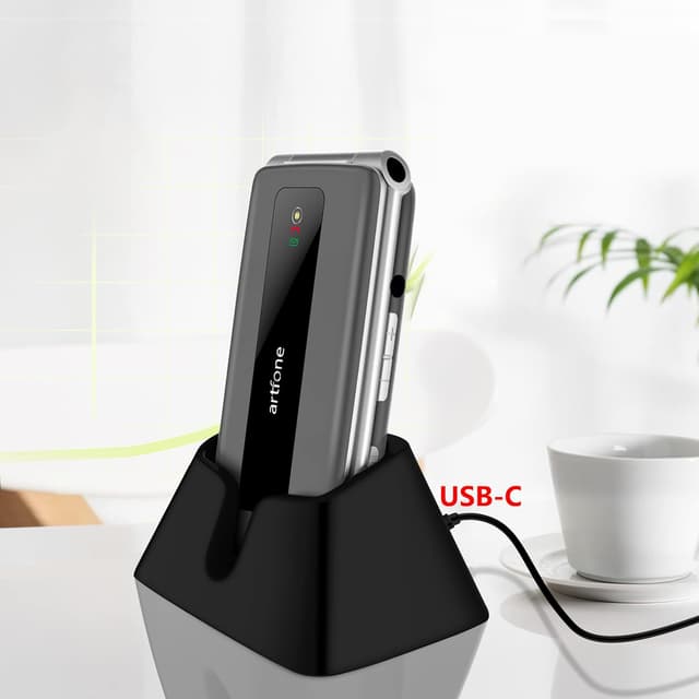 Detalle de artfone F30 4G SIM-Free unlocked flip phone with SOS button, big buttons and 2.4-inch display