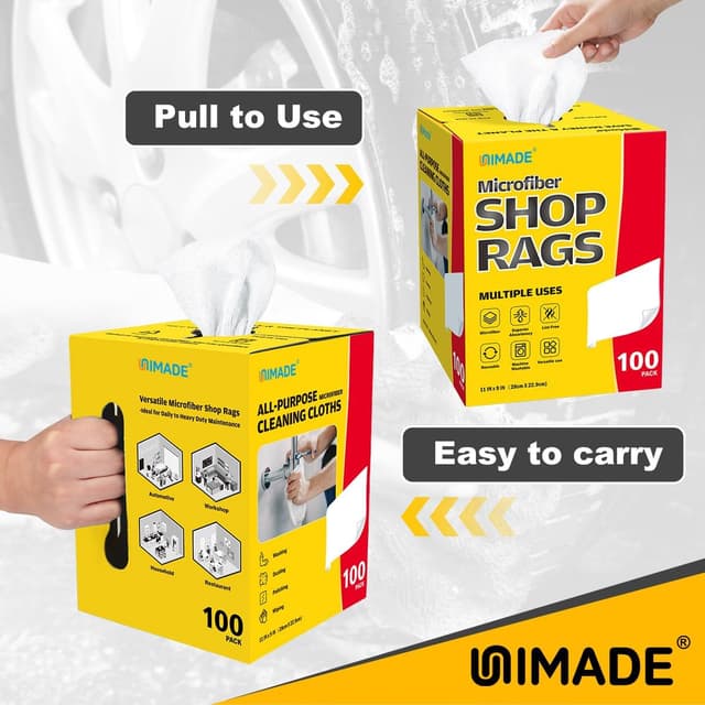Detalle de UNIMADE Shop Rags (100 Sheets) Microfiber Cleaning Cloths, Lint-Free Bulk Towels