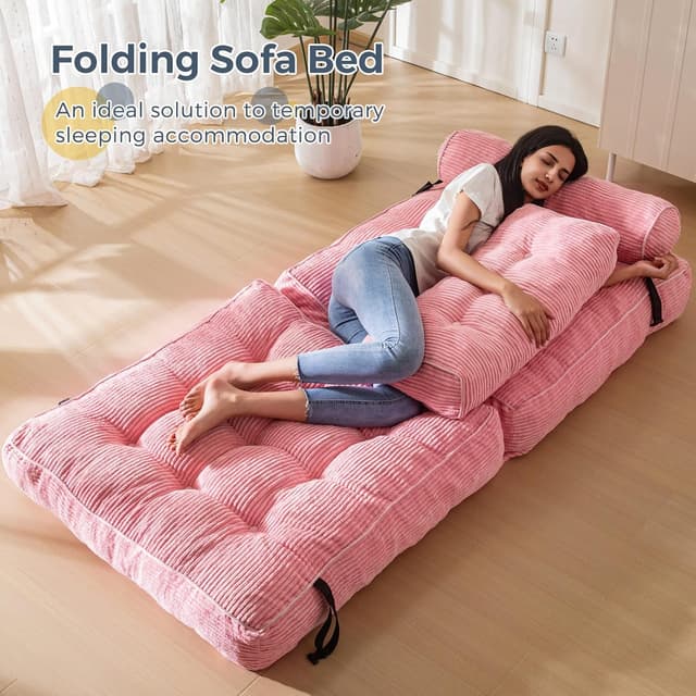 Detalle de MAXYOYO Folding Sofa Bed – Convertible Sleeper Chair Bed in Pink