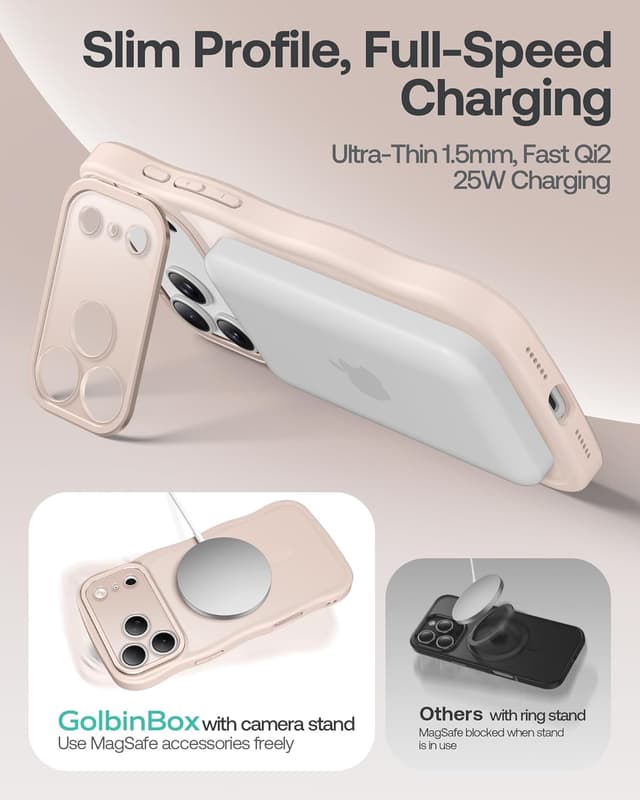 Detalle 2 de GolbinBox for iPhone 17 Pro Max Case with Stash Stand, MagSafe Compatible, Full Camera Protection (6.9 in), Rose Gold