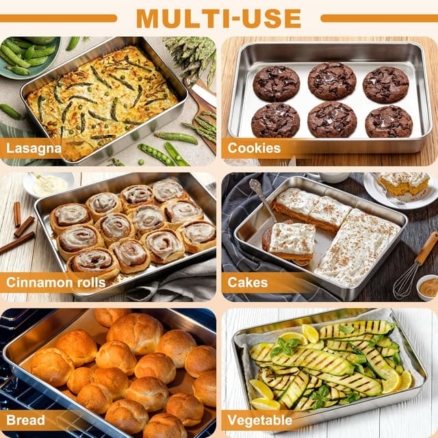 Detalle de Blingco Stainless Steel Baking Pan with Lid (12⅓ x 9¾ x 2 in Deep) — 2 Rectangular Cake Pans + 2 Lids