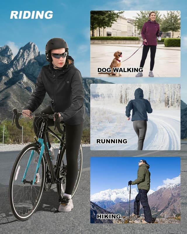 Detalle de Outdoor Ventures Damen wasserdichte Softshelljacke mit Kapuze – Winddicht für Radfahren & Wandern