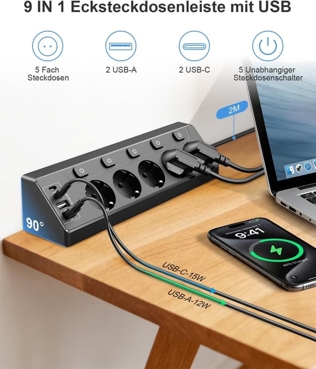 Detalle 2 de Vipwell Ecksteckdose 3680W mit USB