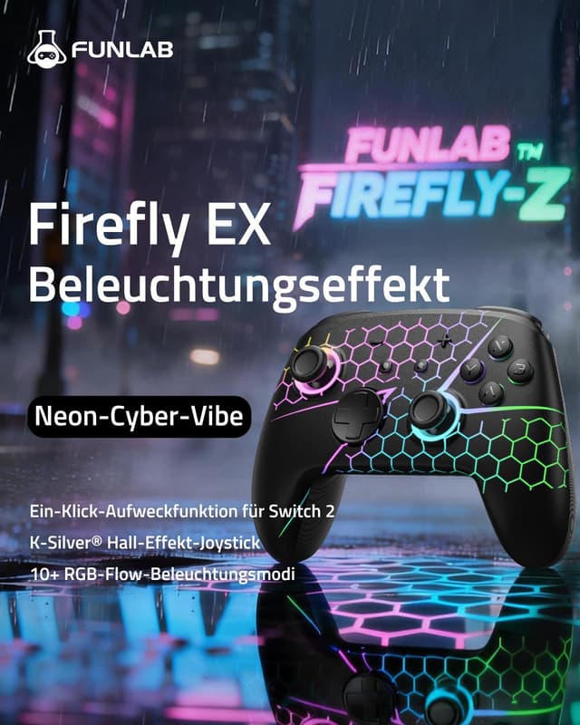 Detalle 2 de FUNLAB Switch 2 Pro Controller für Switch2/OLED – kabelloses Hall-Effekt Gamepad mit 7 RGB-Farben