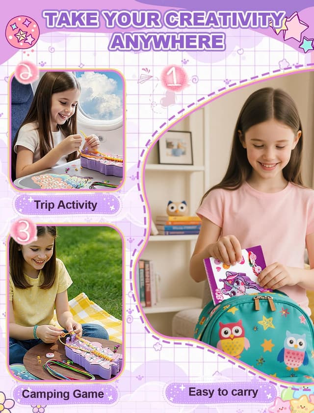 Detalle 2 de AONTESS Friendship Bracelet Making Kit (Purple) – DIY craft set for girls aged 8–12
