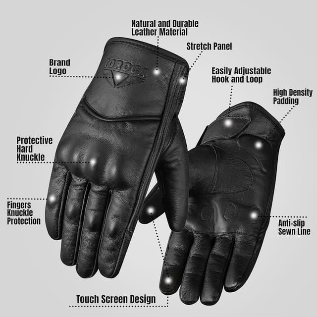 Thumbnail 2 de TOROGA Hard Knuckle Leather Motorcycle Gloves Full‑Finger
