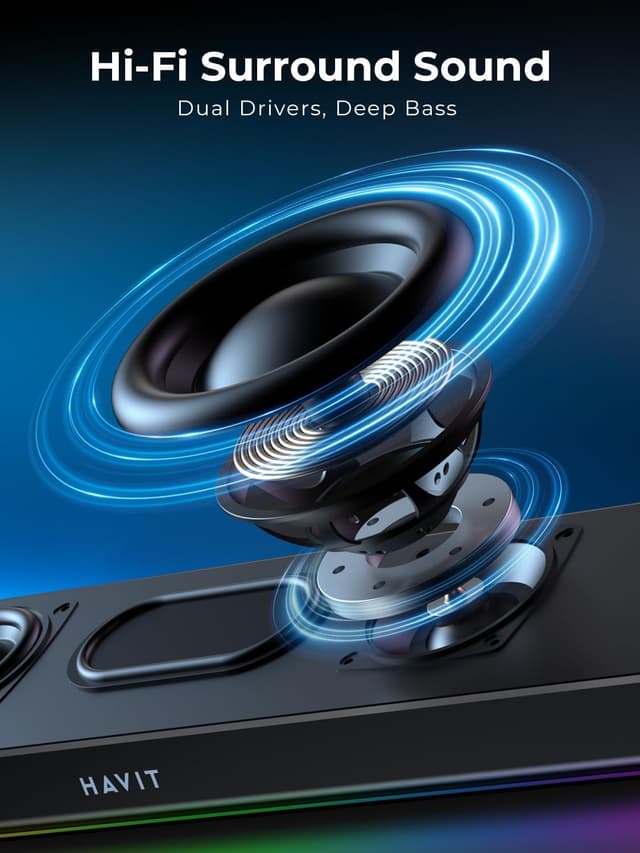 Detalle de havit PC Speakers 20W Bluetooth V5.3 Soundbar with 3D Surround (USB-powered, RGB)