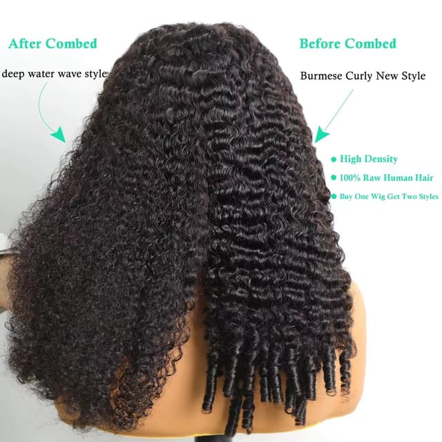 Thumbnail 6 de Lannaax Burmese Curly Wig (13x6 Lace Front) 20 Inch Virgin Remy Human Hair, 250% Density HD Lace