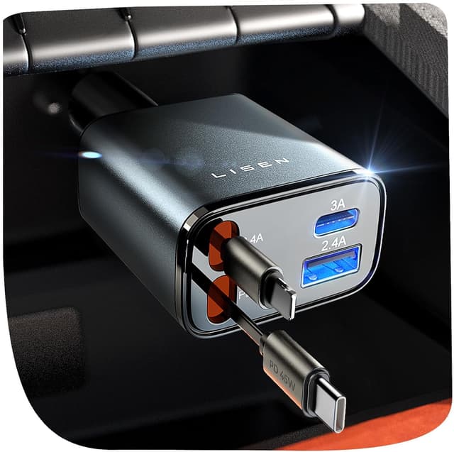 Detalle de LISEN Cargador Coche Retráctil 84W