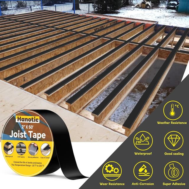 Detalle de Hanotic Joist Tape for Decking (2 in x 50 ft) — 6 Rolls Butyl Deck Tape for Waterproof Sealing