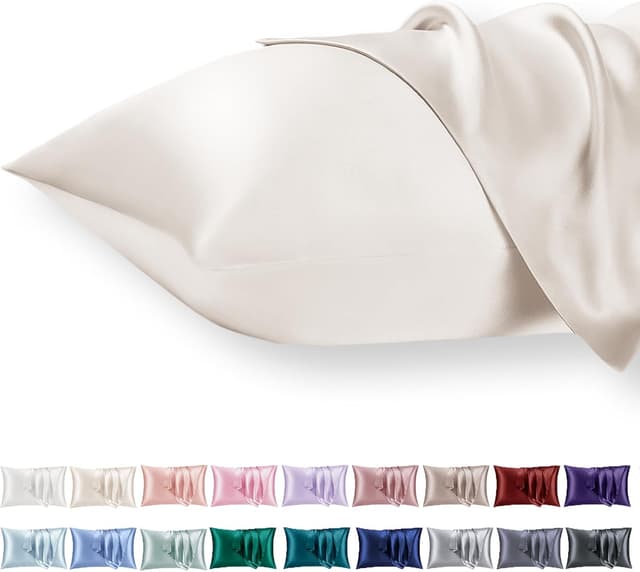 Detalle de Vielit 2er Set Satin-Kissenbezug 40 x 80 mit Reißverschluss – Beige „Satin Kissnbezug“ für lockiges Haar