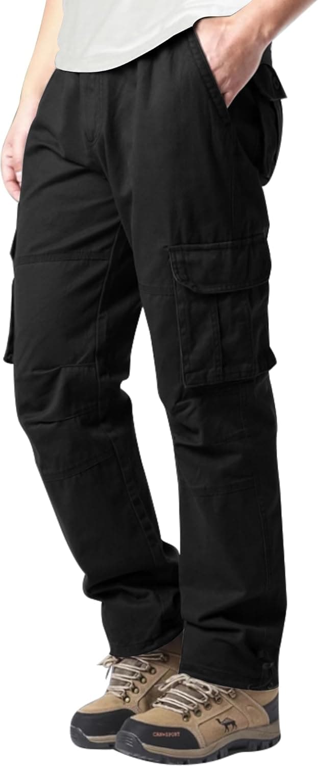 Detalle de YAOHUOLE Men’s Cargo Trousers: 6-pocket military-style cotton combat joggers