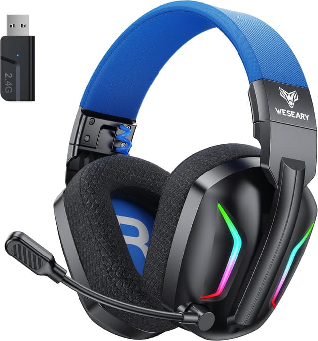 Detalle de WESEARY WG1 Wireless Gaming Headset (Bluetooth/2,4-GHz) mit Mikrofon für PS5, PC, Switch – bis zu 50 Std. Akkulaufzeit