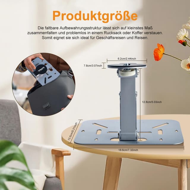 Detalle de Salange Beamer-Ständer (Wall/Decke), ultrakompakt, bis 2,3 kg, 180° drehbar – für 1/4-Zoll-Schraubschnittstelle