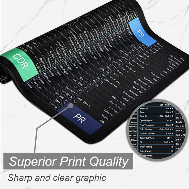 Detalle de Gaming-Mauspad mit Shortcut-Guide für Excel, Word & PowerPoint (rutschfeste Unterseite, gesäumte Kanten)