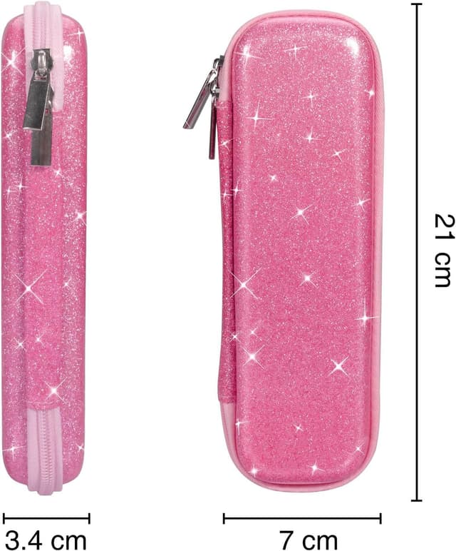 Detalle 2 de FINPAC Federmäppchen aus Hart-EVA (klein) – stoßfeste Stiftetasche für Büro, Schule & unterwegs, glitzerndes Rosa