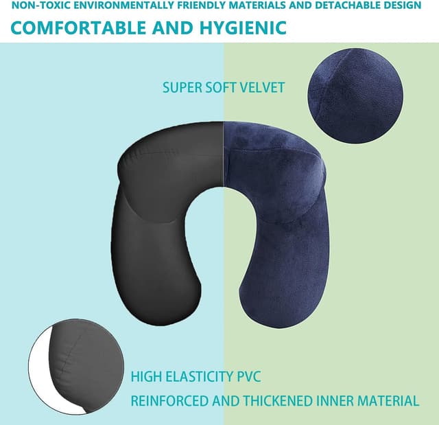 Detalle de MOCOCITO 2-Set Reisekissen mit waschbarem Kissenbezug, ergonomisches Nackenkissen (Blau+Grau)