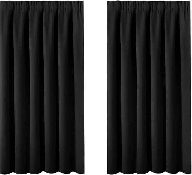 Detalle de BellaHills 100% Blackout Curtains (2-panel set) – Light reducing & privacy drapes for kids’ rooms, 66 x 54 inch, Black