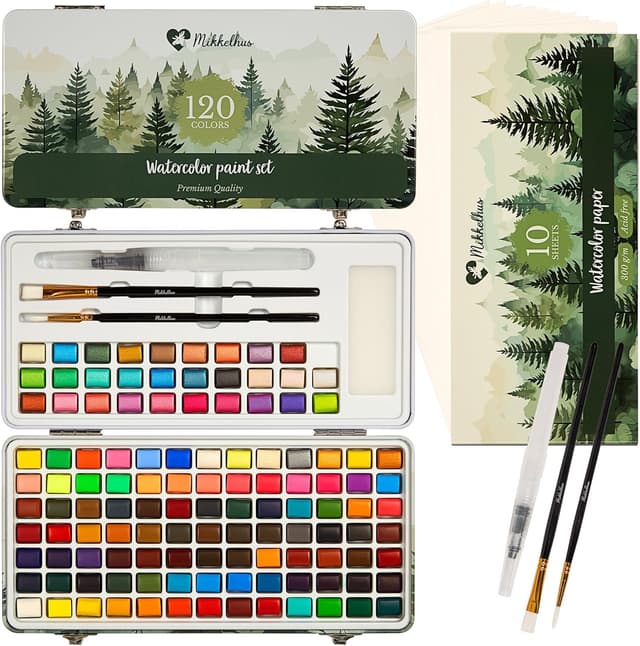 Detalle de Mikkelhus Watercolour Paint Set (120 colours incl. metallic & fluorescent) — portable travel set in gift box