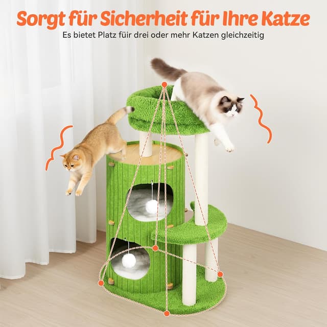 Detalle de BSWAY Luxus Kratztonne für Katzen – XXL-Kletterbaum mit Schlafhaus, Sisalbrett und abnehmbarem Bett