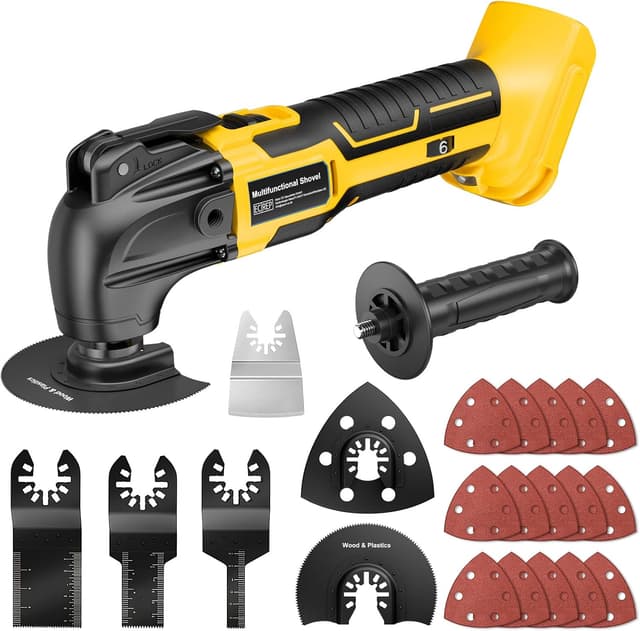 Detalle de DeWalt utensile oscillante a batteria 18/20V brushless con 6 velocità variabili e 23 accessori (solo corpo macchina)