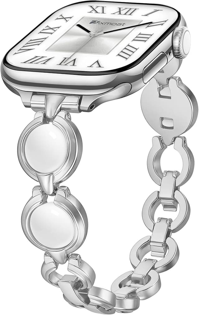 Detalle de Sixmoat Slim Strap (Silver) for Apple Watch 38mm–42mm – women’s dressy metal bracelet