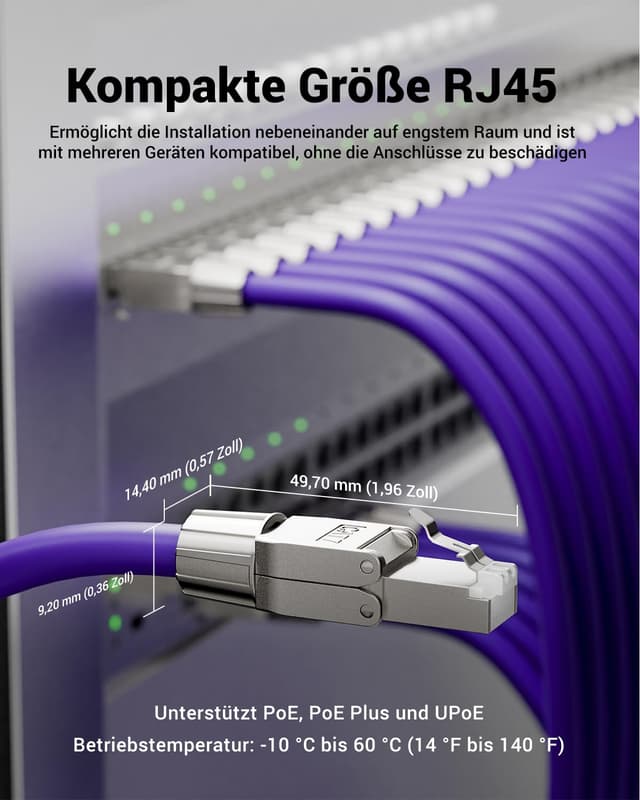 Detalle 2 de VCELINK RJ45 Stecker Cat7 werkzeuglos, geschirmt – PoE-kompatibel (4 Stück), 10 Gbit/s / 600 MHz