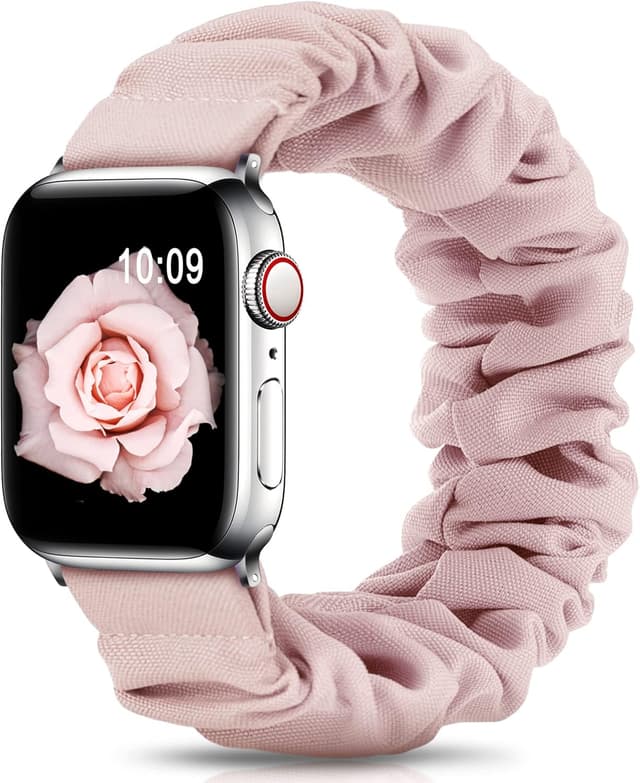 Detalle de DigiHero Scrunchie Elastic Cloth Strap Compatible with Apple Watch (40/41/38, 42, 44/45/46mm) – Pink
