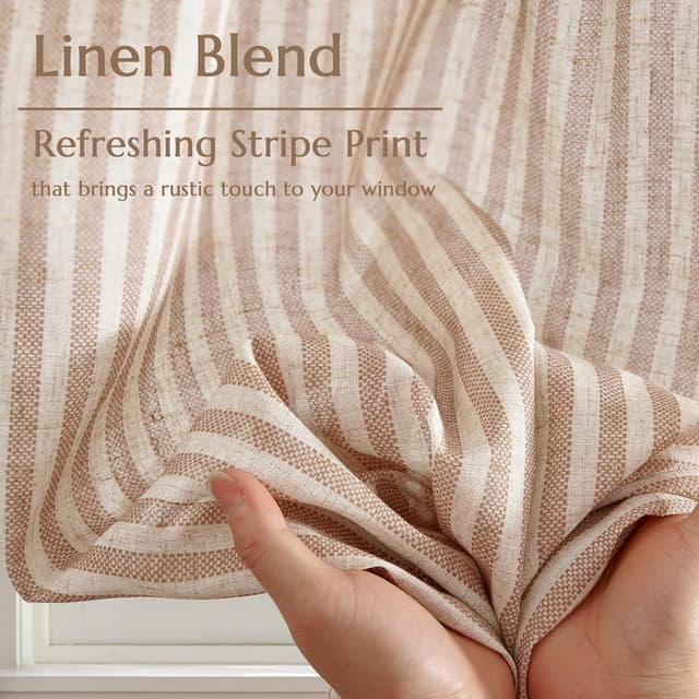 Thumbnail 4 de jinchan Striped Linen Kitchen Curtains 30" Tan 🪟