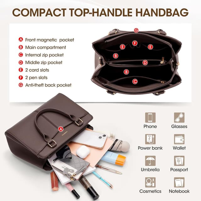 Detalle 2 de RAINSMORE Sac à main femme en cuir PU 31 x 14 x 22 cm, bandoulière amovible et poches zippées