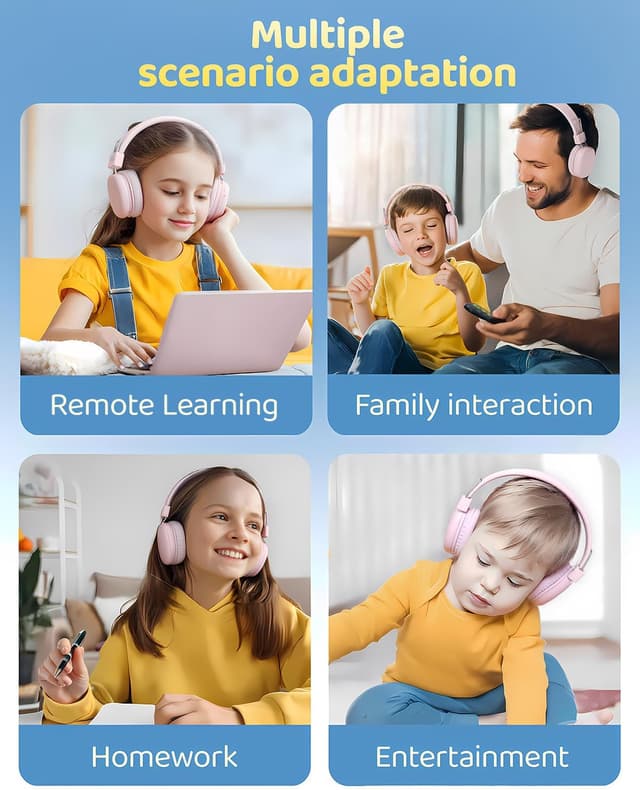 Detalle de awatrue Kids Wireless Headphones with Mic (Bluetooth 5.4) – Over-Ear with Safe Volume Limit