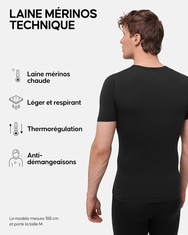 Detalle de DANISH ENDURANCE T-shirt couche de base en laine mérinos (manches courtes) pour homme
