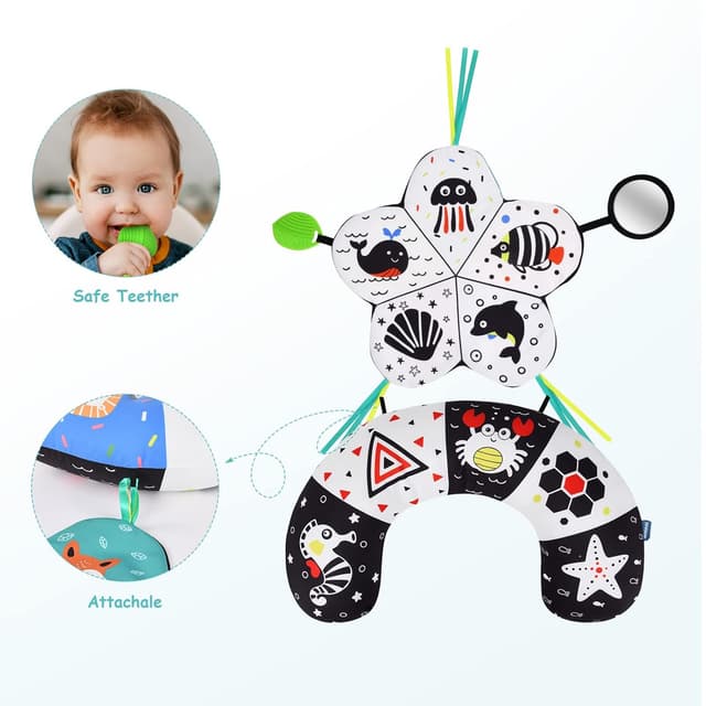 Detalle de Aolso Baby Bauchkissen mit Spiegel & abnehmbarem Teil (Schwarz-Weiß) – Sensorik-Spielzeug für die Bauchlage