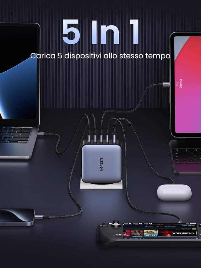 Detalle de UGREEN Nexode Caricatore USB-C GaNInfinity 5 porte da 100W