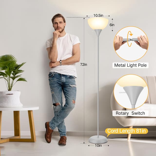 Detalle 2 de OUTON Dimmable Upligther Floor Lamp with Remote Control (3000K–6000K) and 1H Timer