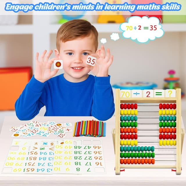 Detalle 2 de VingaHouse Grundschule Rechenschieber Abakus mit 100 Perlen, Holz-Zählrahmen und Karten-Set (ab 3 Jahren)