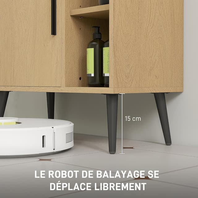 Detalle de HOMCOM Meuble sous lavabo salle de bain industriel en chêne (60 x 30 x 59,5 cm) avec porte à fermeture progressive