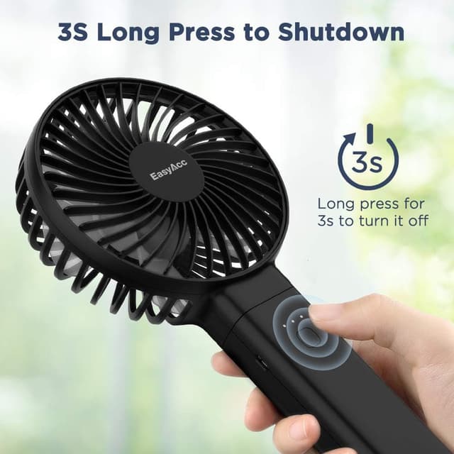 Detalle de EasyAcc EasyAcc Handheld Fan (Portable USB Fan) – Rechargeable, Foldable, 4 Speeds, Up to 17 Hours, Black